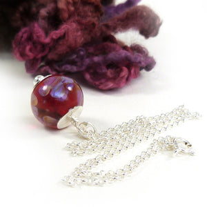 Red Lampwork Glass Bead Pendant with Silver Chain ~ Red Petals ~