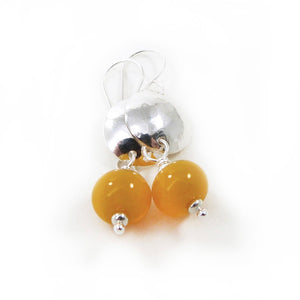 yellow glass bead and silver drop earrings