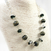 grey green organic style lampwork bead and silver necklace