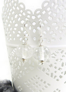 Clear Sparkly Lampwork Glass Bead and Sterling Silver Drop Earrings ~Snowglobe~