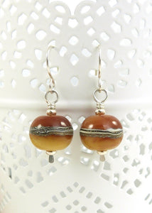 Caramel Lamowork glass bead and silver drop earrings
