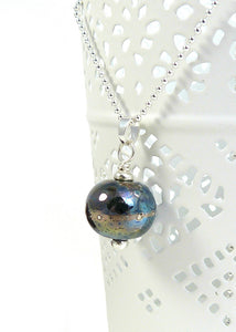 Bronze rainbow speckled metallic bead pendant with sterling silver chain
