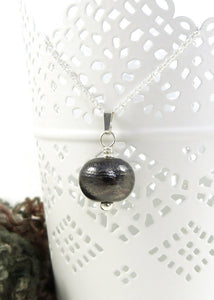 Brown Black Textured Lampwork Glass Bead Pendant and Sterling Silver Chain
