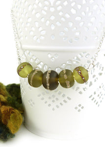 Olive Green Ombre Glass Bead and Silver Necklace