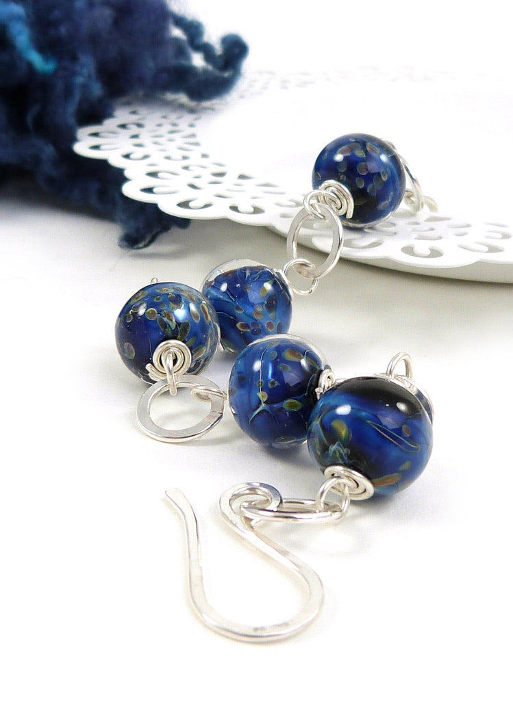 Blue and silver bracelet- blue glass beads with sterling silver