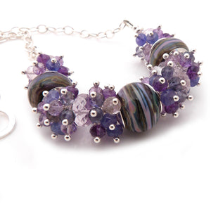 Lampwork Glass, Amethyst and Sterling Silver Necklace ~ Purple Heathers ~
