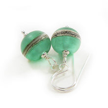 mint green lampwork glass and silver drop earrings