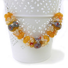 Yellow lampwork glass beads, fire opal gemstone and silver necklace