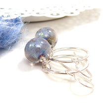 Iridescent Blue Lampwork Glass and Sterling Silver Drop Earrings