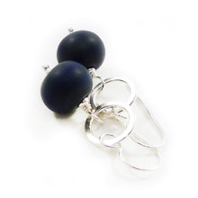Navy Blue Lampwork Glass and Sterling Silver Drop Earrings