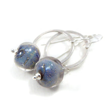 Iridescent Blue Lampwork Glass and Sterling Silver Drop Earrings