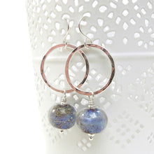 Iridescent Blue Lampwork Glass and Sterling Silver Drop Earrings