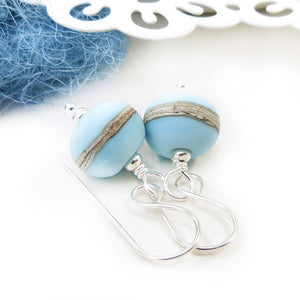 Pastel Sky Blue lampwork glass bead and silver drop earrings
