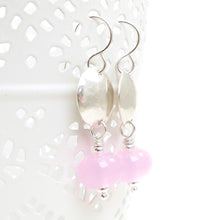 Petal Pink Bead and Hammered Silver Disc Drop Earrings