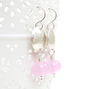 Petal Pink Bead and Hammered Silver Disc Drop Earrings