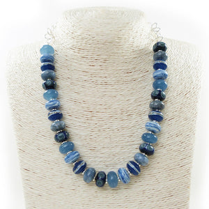 Denim blue lampwork bead and silver necklace