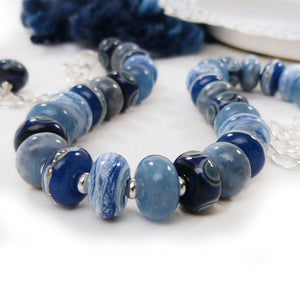 Denim blue lampwork bead and silver necklace