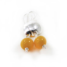 yellow glass bead and silver drop earrings