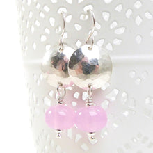 Petal Pink Bead and Hammered Silver Disc Drop Earrings