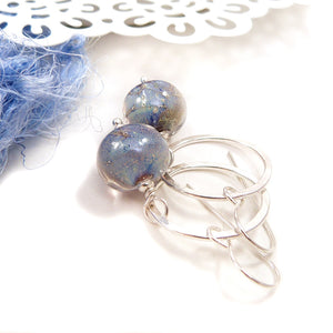 Iridescent Blue Lampwork Glass and Sterling Silver Drop Earrings