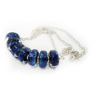 Blue glass bead and silver necklace