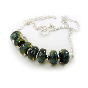 Green glass bead and sterling silver necklace