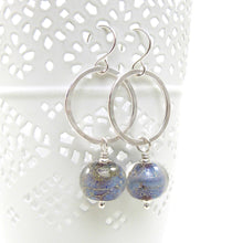 Iridescent Blue Lampwork Glass and Sterling Silver Drop Earrings