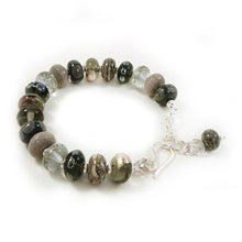 Grey and taupe lampwork glass bead and silver bracelet