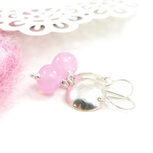 Petal Pink Bead and Hammered Silver Disc Drop Earrings