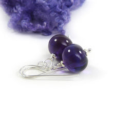 purple lampwork glass bead and silver drop earrings