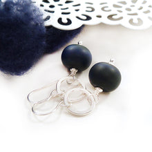 Navy Blue Lampwork Glass and Sterling Silver Drop Earrings