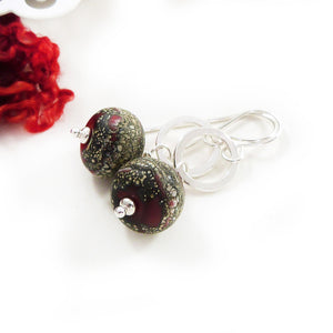 Ref organic Style lampwork glass bead and silver drop earrings