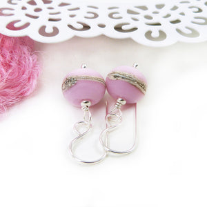 Pastel Pink Lampwork glass and silver drop earrings 