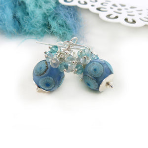 Baby Blue Lampwork Glass Bead, Gemstone and Sterling Silver Earrings
