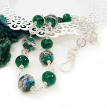 Green glass bead and silver necklace