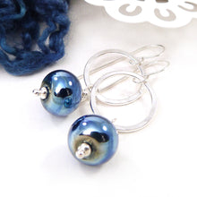 Metallic  blue glass and silver drop earrings