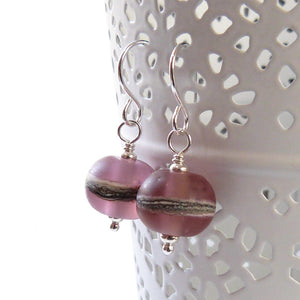 Rose pink lampwork glass bead and silver earrings