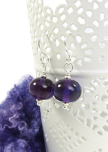purple lampwork glass bead and silver drop earrings