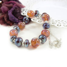 Peach and Mulberry Lampwork Glass Bead and silver Necklace