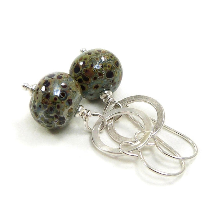 Duck Egg Blue speckled earrings with silver ring on a white background