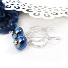 Metallic  blue glass and silver drop earrings