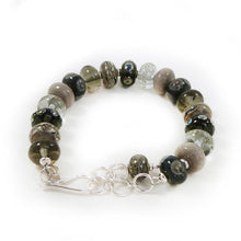 Grey and taupe lampwork glass bead and silver bracelet