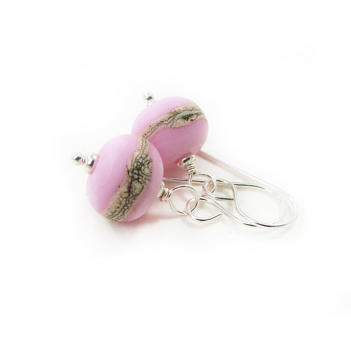 Pastel Pink Lampwork glass and silver drop earrings 