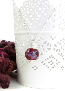 Red Lampwork Glass Bead Pendant with Silver Chain ~ Red Petals ~