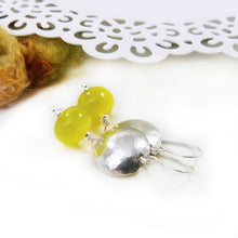 Buttercup Yellow Bead and Hammered Silver Disc Drop Earrings