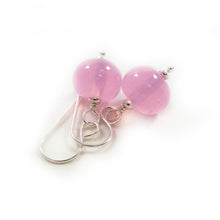 Pink lampwork bead and silver drop earrings 