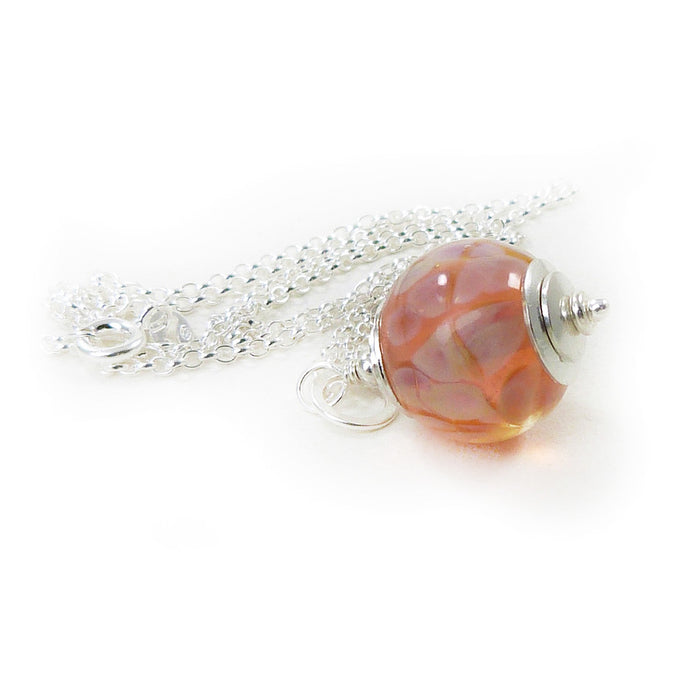 Peach lampwork glass bead pendant and silver chain