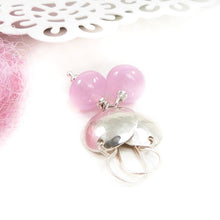 Petal Pink Bead and Hammered Silver Disc Drop Earrings