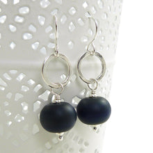 Navy Blue Lampwork Glass and Sterling Silver Drop Earrings