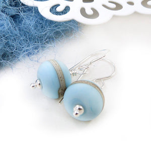 Pastel Sky Blue lampwork glass bead and silver drop earrings